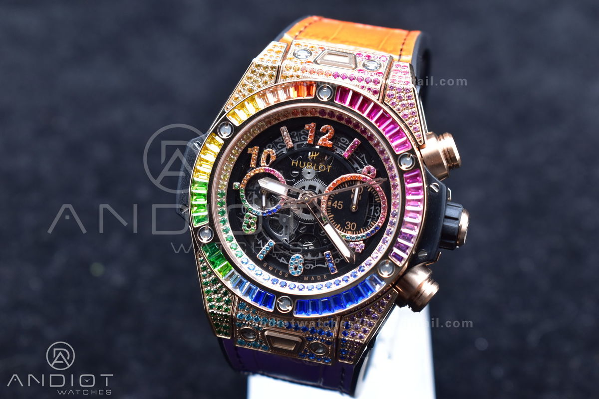 Big Bang Unico Rainbow King RG 45mm ZF 1:1 Best Edition on Rainbow Gummy Strap A1280